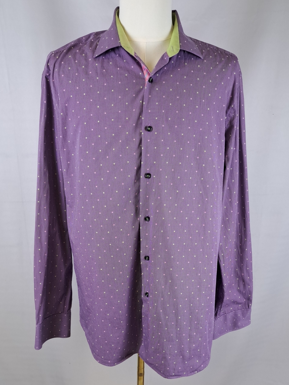​Park West Mens Multi Color Micro Dot Long Sleeve Dress Shirt Funky Eclectic XL